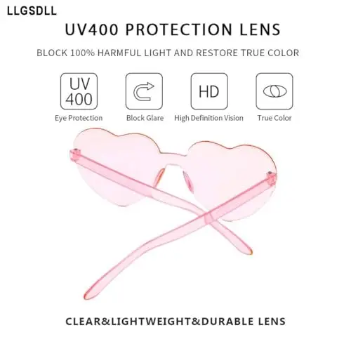 LLGSDLL Confezione da 2 occhiali da sole hippie retrò a cuore, occhiali da sole trasparenti senza montatura per miniatura 3