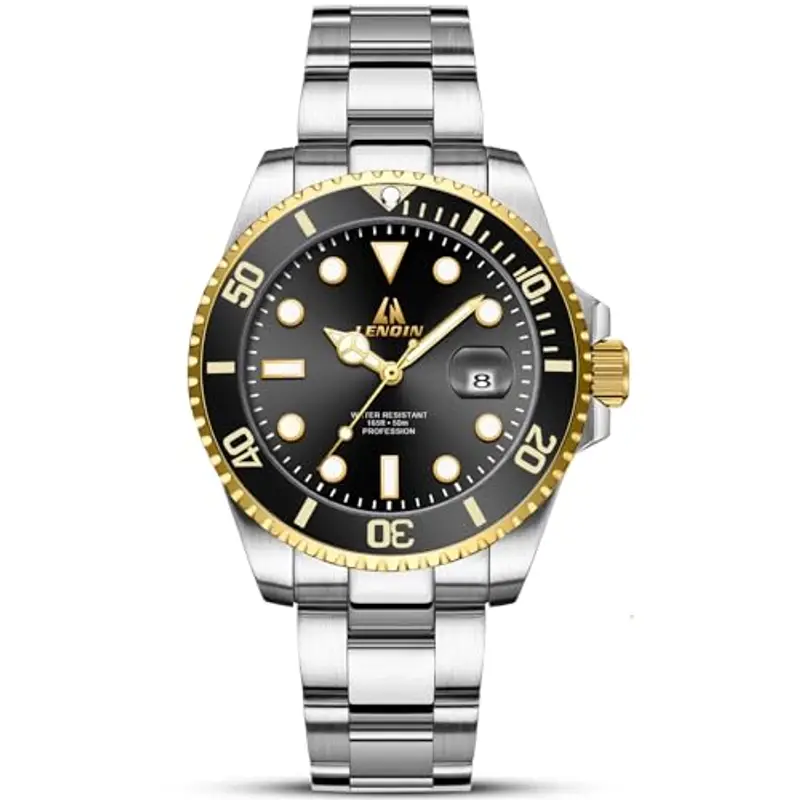 LN LENQIN Orologio Da Uomo in Acciaio Inossidabile - Analogico Al Quarzo Impermeabile Con Data - Casual Alla Moda Luminoso