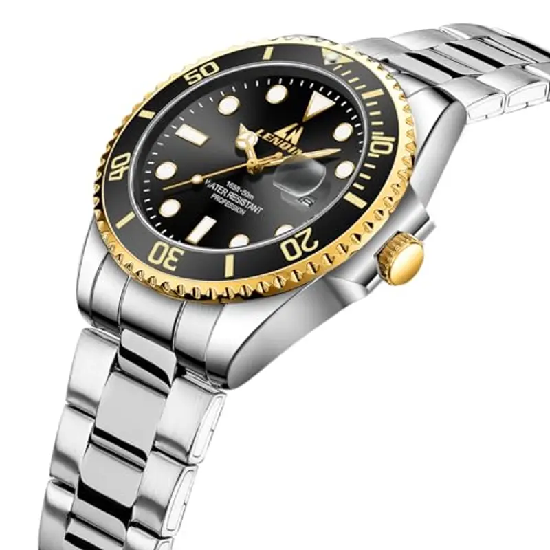 LN LENQIN Orologio Da Uomo in Acciaio Inossidabile - Analogico Al Quarzo Impermeabile Con Data - Casual Alla Moda Luminoso miniatura 2