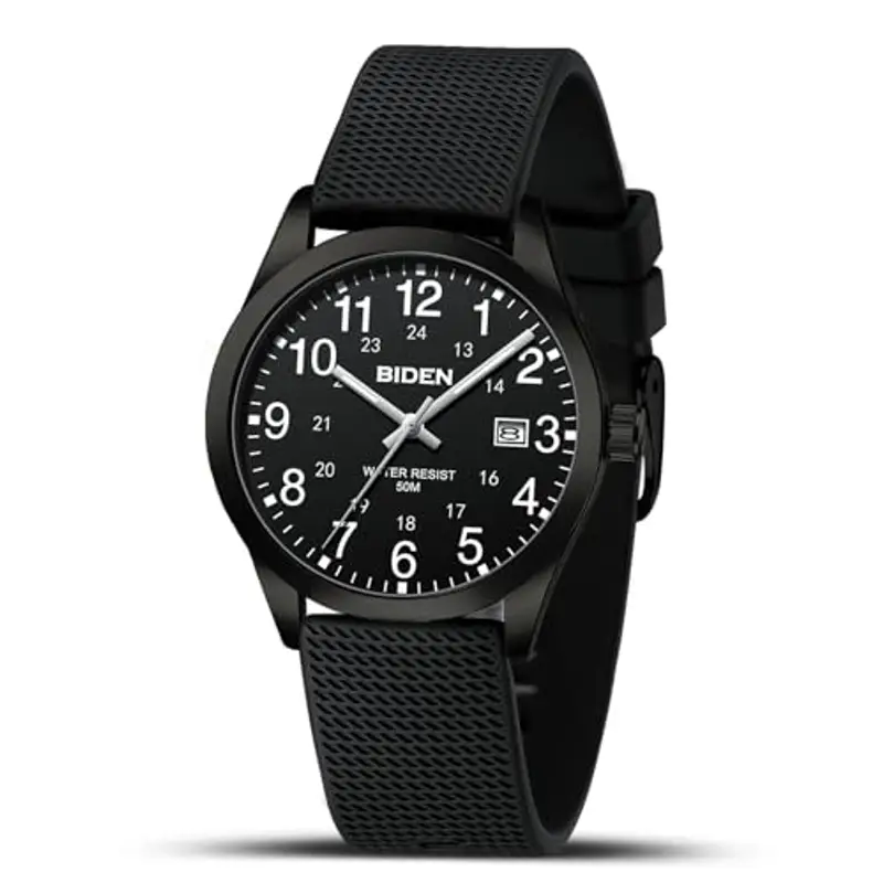 LN LENQIN Orologio da uomo, orologio da polso, impermeabile, design analogico, luminoso, quadrante calendario, moda da uomo, cinturino in silicone, A2-R015-1-all Black, Cinghia