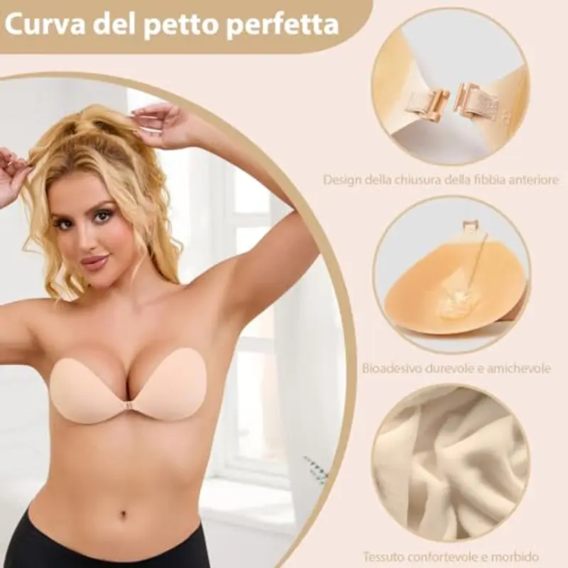 Lnmyic Reggiseno Invisibile Reggiseno Adesivo Push up Coppe Adesive Seno Push Up Copricapezzoli Invisibile Schiena Scoperta Nuda Senza Spalline Silicone Riutilizzabile Traspirante Sticky Bra miniatura 2
