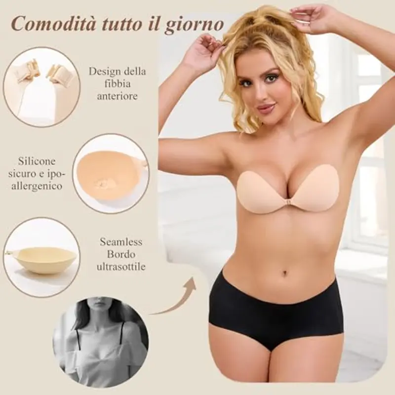 Lnmyic Reggiseno Invisibile Reggiseno Adesivo Push up Coppe Adesive Seno Push Up Copricapezzoli Invisibile Schiena Scoperta Nuda Senza Spalline Silicone Riutilizzabile Traspirante Sticky Bra miniatura 2