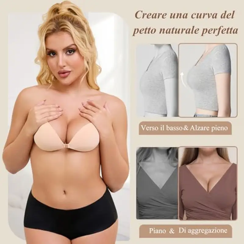 Lnmyic Reggiseno Invisibile Reggiseno Adesivo Push up Coppe Adesive Seno Push Up Copricapezzoli Invisibile Schiena Scoperta Nuda Senza Spalline Silicone Riutilizzabile Traspirante Sticky Bra miniatura 3