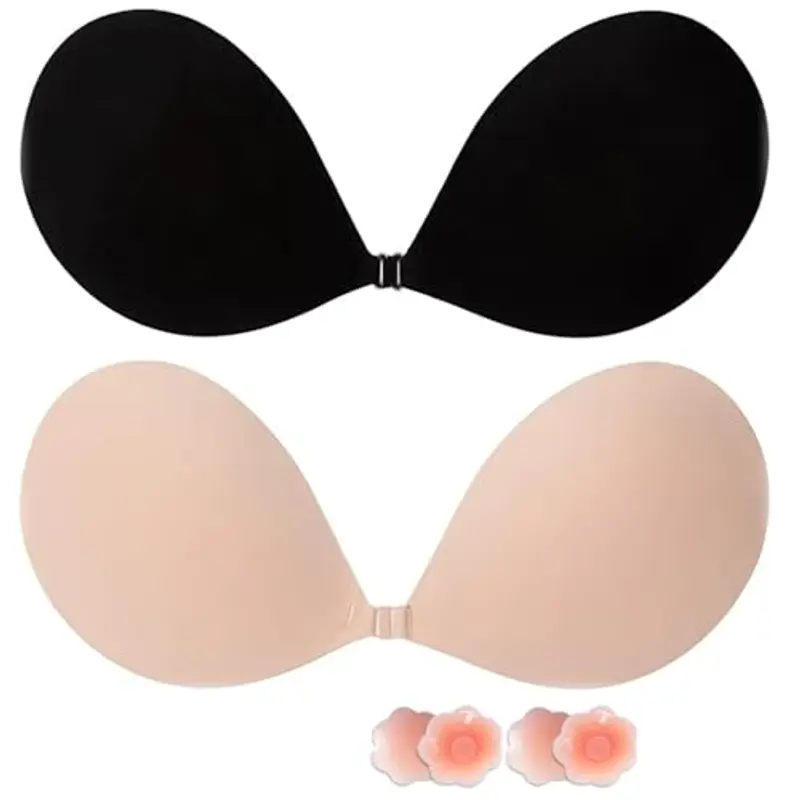 Lnmyic Reggiseno Invisibile Reggiseno Adesivo Push up Coppe Adesive Seno Push Up Copricapezzoli Invisibile Schiena Scoperta Nuda Senza Spalline Silicone Riutilizzabile Traspirante Sticky Bra