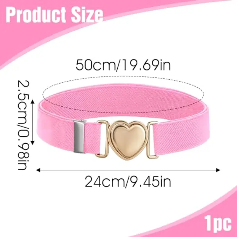 Lnngub Cintura elastica per ragazze, bambini alla moda cintura regolabile in poliestere con fibbia a cuore in lega di miniatura 2