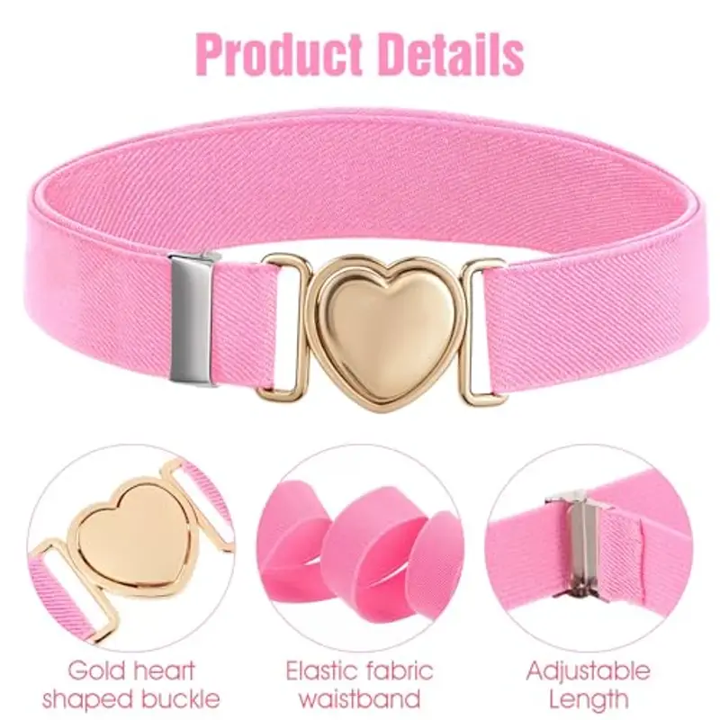 Lnngub Cintura elastica per ragazze, bambini alla moda cintura regolabile in poliestere con fibbia a cuore in lega di miniatura 3