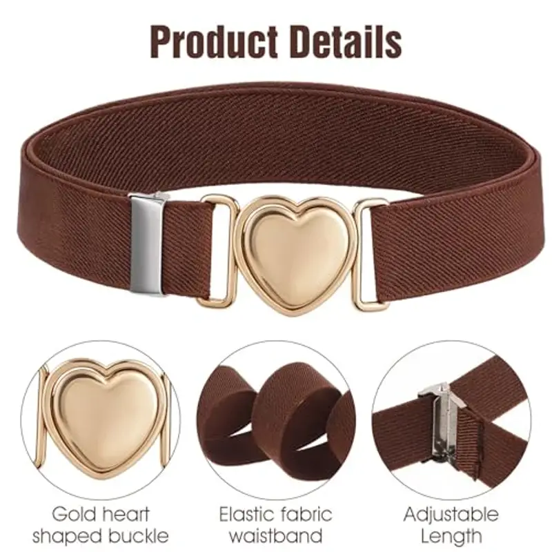 Lnngub Cintura elastica per ragazze, bambini alla moda cintura regolabile in poliestere con fibbia a cuore in lega di miniatura 3
