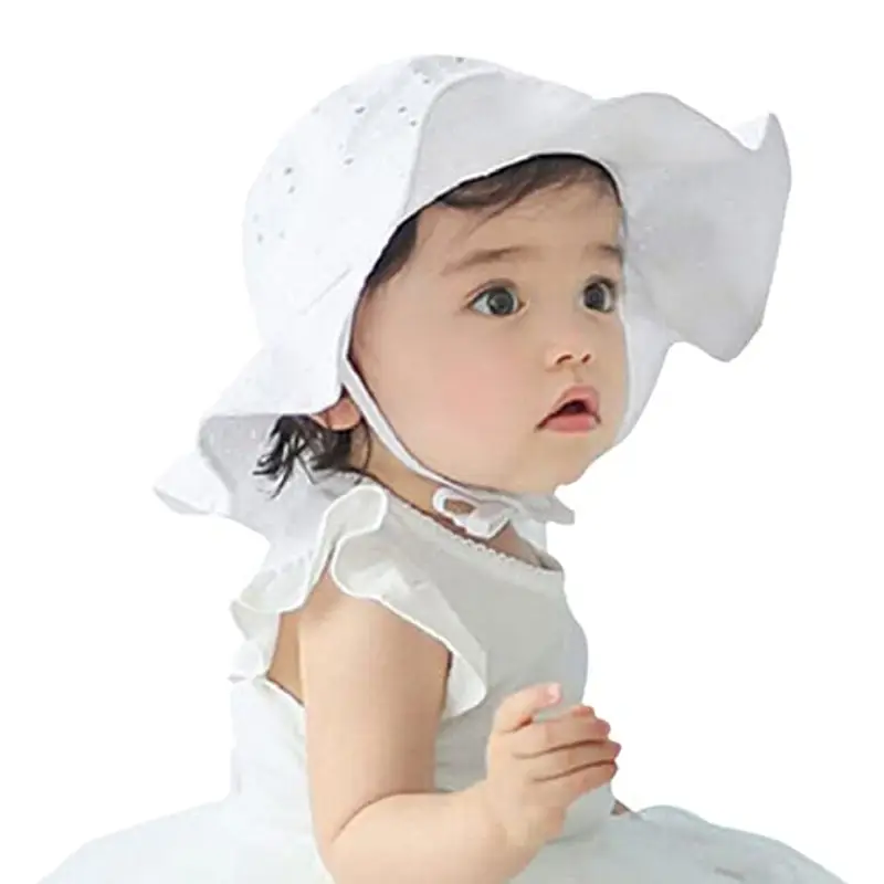 Loalirando Cappello da Sole Neonate 0-24 Mesi Cappello in Cotone 100% Morbido Anti-UV per Neonate Regalo Estate Cappello da Spiaggia (Bianco, One Size)