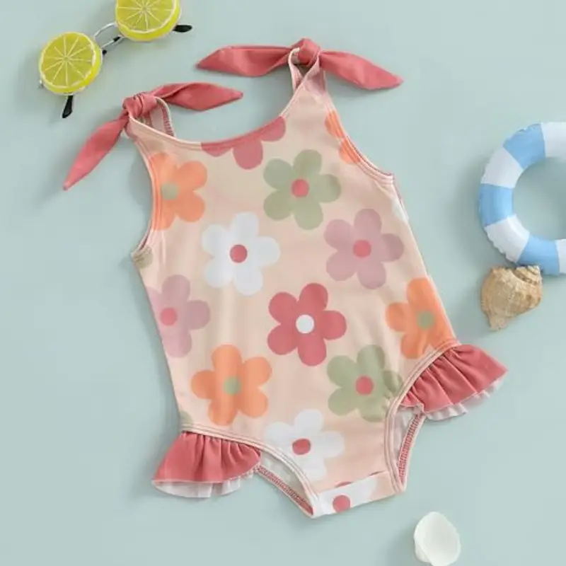 Loalirando Costume da Bagno da Bimba Bikini Stampa Floreale Costumi da Bagno Un Pezzo Neonata Costume da Mare Neonata Bikini da Piscina Swimwear da Spiaggia Mare (Multicolore, 12-18 Months) miniatura 2