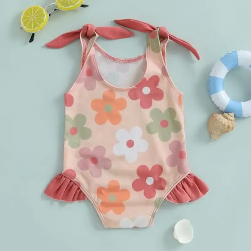 Loalirando Costume da Bagno da Bimba Bikini Stampa Floreale Costumi da Bagno Un Pezzo Neonata Costume da Mare Neonata Bikini da Piscina Swimwear da Spiaggia Mare (Multicolore, 18-24 Months) miniatura 3