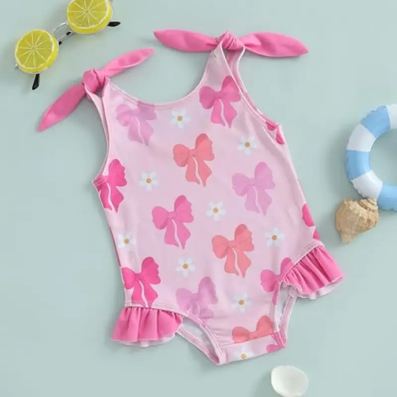 Loalirando Costume da Bagno da Bimba Bikini Stampa Floreale Costumi da Bagno Un Pezzo Neonata Costume da Mare Neonata Bikini da Piscina Swimwear da Spiaggia Mare (Rosa, 0-6 Months) miniatura 2