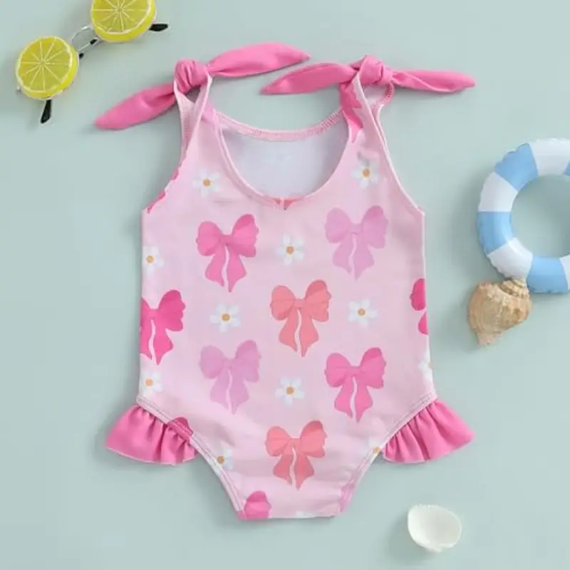 Loalirando Costume da Bagno da Bimba Bikini Stampa Floreale Costumi da Bagno Un Pezzo Neonata Costume da Mare Neonata Bikini da Piscina Swimwear da Spiaggia Mare (Rosa, 0-6 Months) miniatura 3