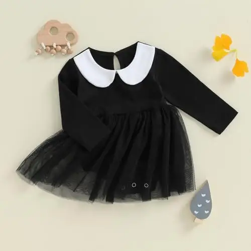 Loalirando Halloween Vestito Elegante Neonata Tutina in Tulle Bimba Manica Lunga Abito Nero Bambina di Halloween Festa miniatura 2