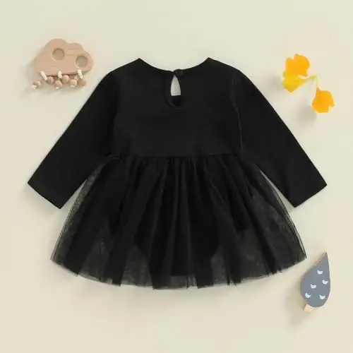 Loalirando Halloween Vestito Elegante Neonata Tutina in Tulle Bimba Manica Lunga Abito Nero Bambina di Halloween Festa miniatura 3
