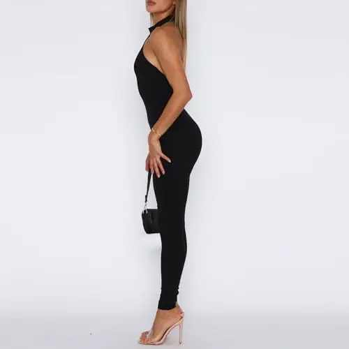 Loalirando Tutina Donna Aderente Tuta Intero Donna Sexy Collo Alto Bodycon Senza Manica Jumpsuit Senza Schienale Slim miniatura 2