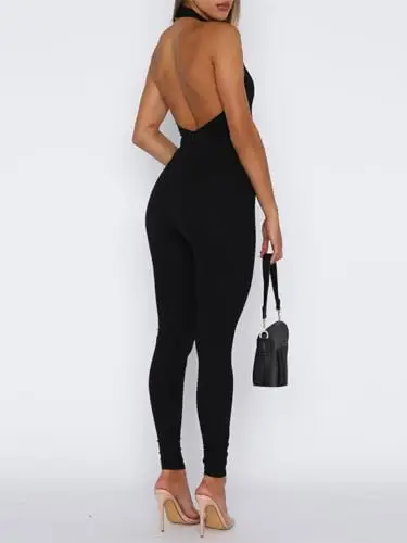 Loalirando Tutina Donna Aderente Tuta Intero Donna Sexy Collo Alto Bodycon Senza Manica Jumpsuit Senza Schienale Slim miniatura 3