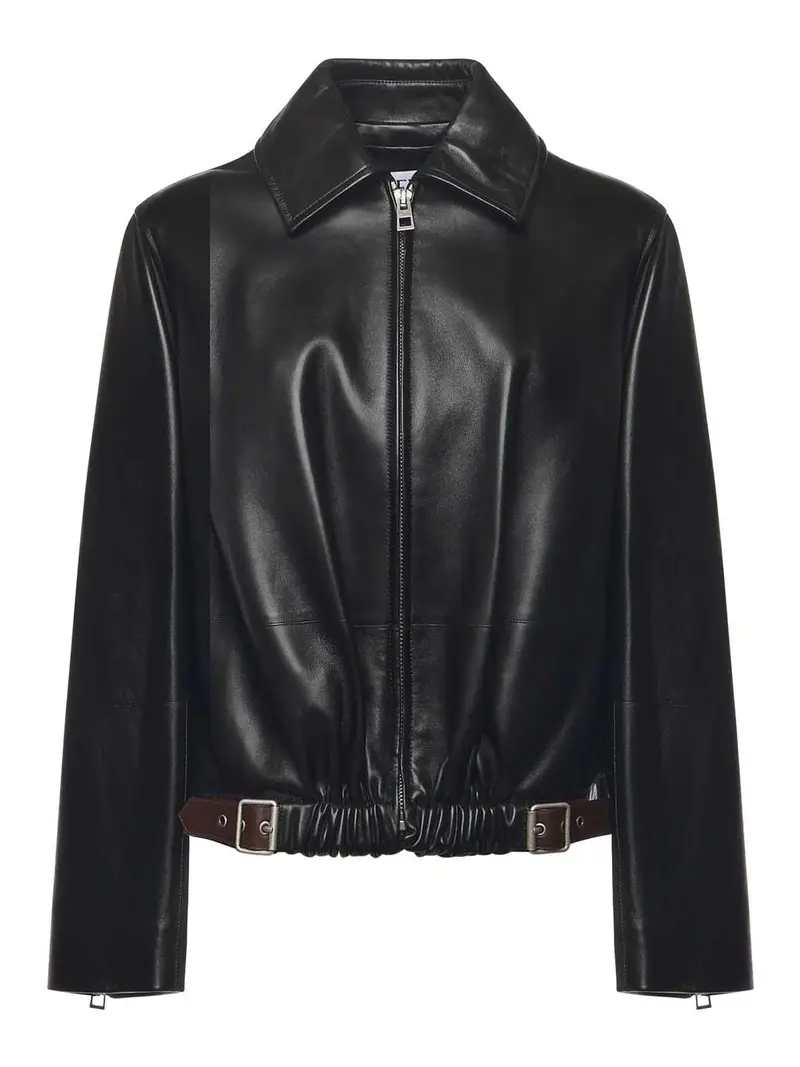 Giacca in nappa di agnello con cintura Nero