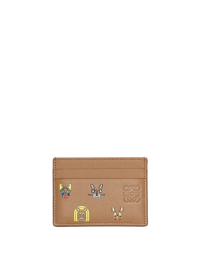 Portacarte Gatti in pelle di vitello Marrone Chiaro