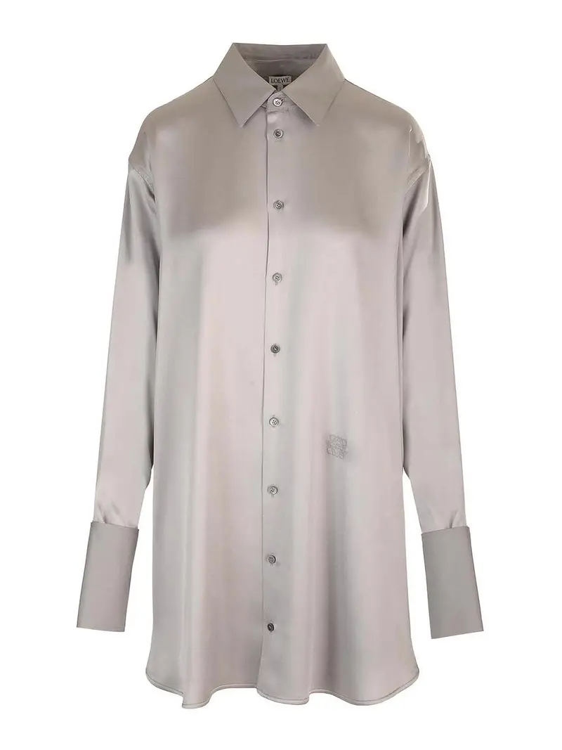 Shirtdress di seta non strutturato Grigio