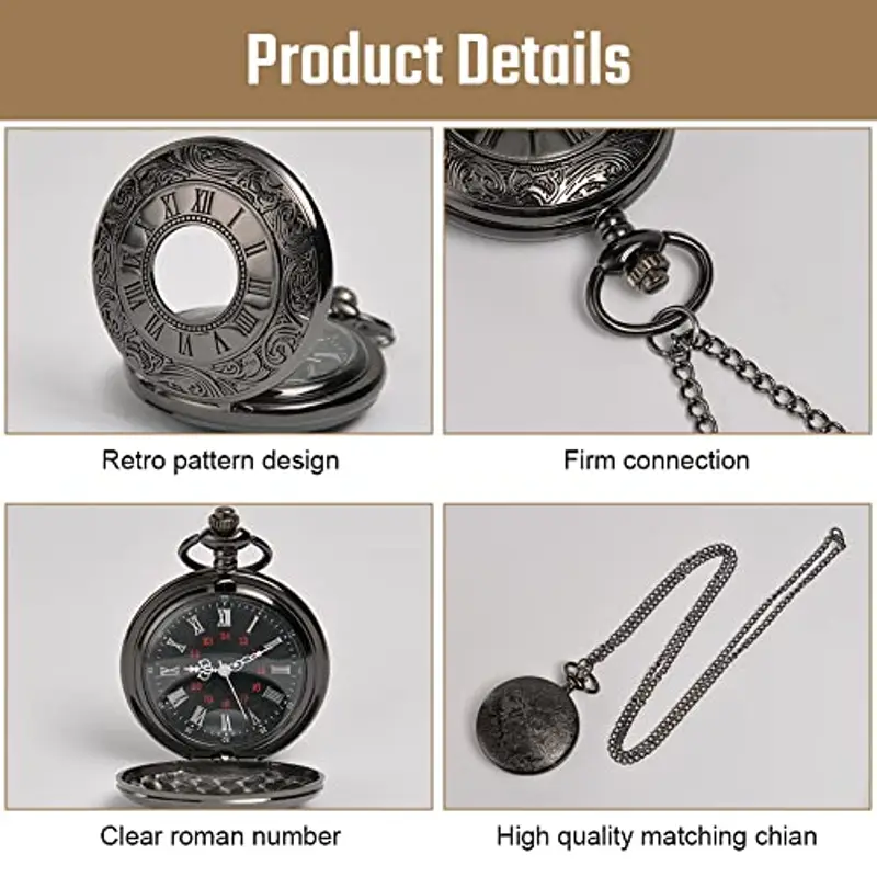 logio da Tasca, Orologio da Taschino Vintage con Numeri Romani, Orologio al Quarzo da Tasca con Catena, Collana di miniatura 3