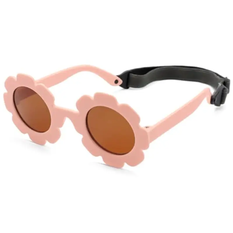 LOJUDI Polarizzati Occhiali da Sole Neonato 0-24 Mesi con Regolabili Cinghia Bambino Telaio in Silicone Fiore Bambina Bimba Ragazzo Ragazza Protezione UV400-Rosa/marrone