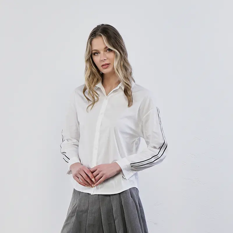 Camicia bianca con banda maniche in lurex