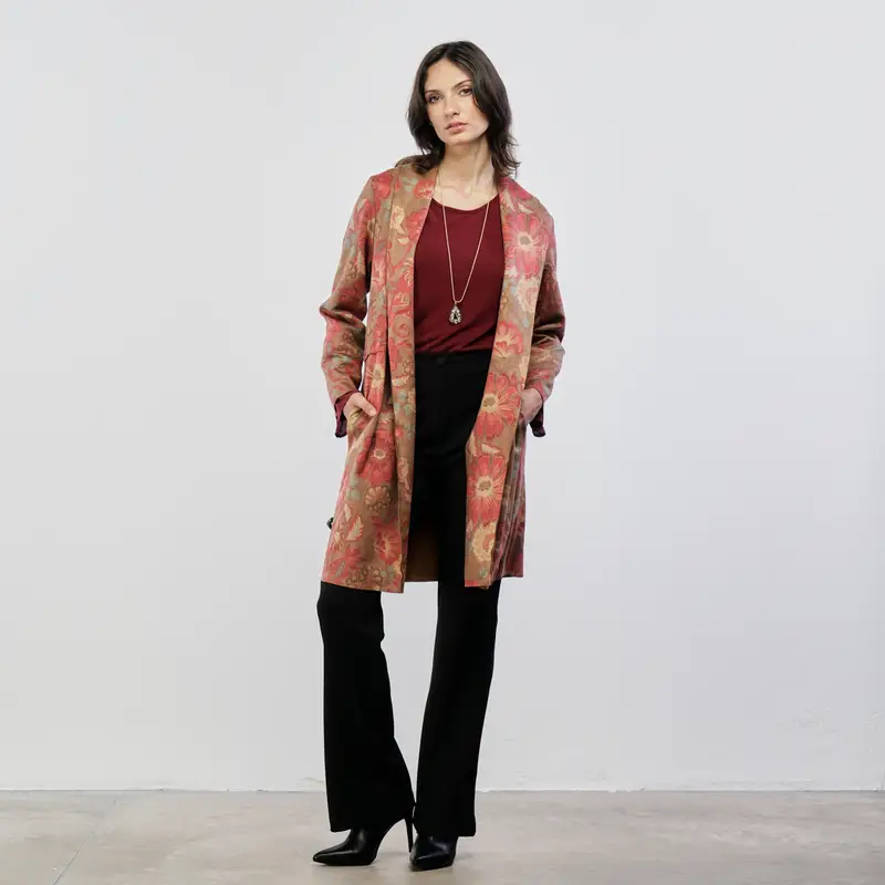 Cappotto marrone stampa fiori