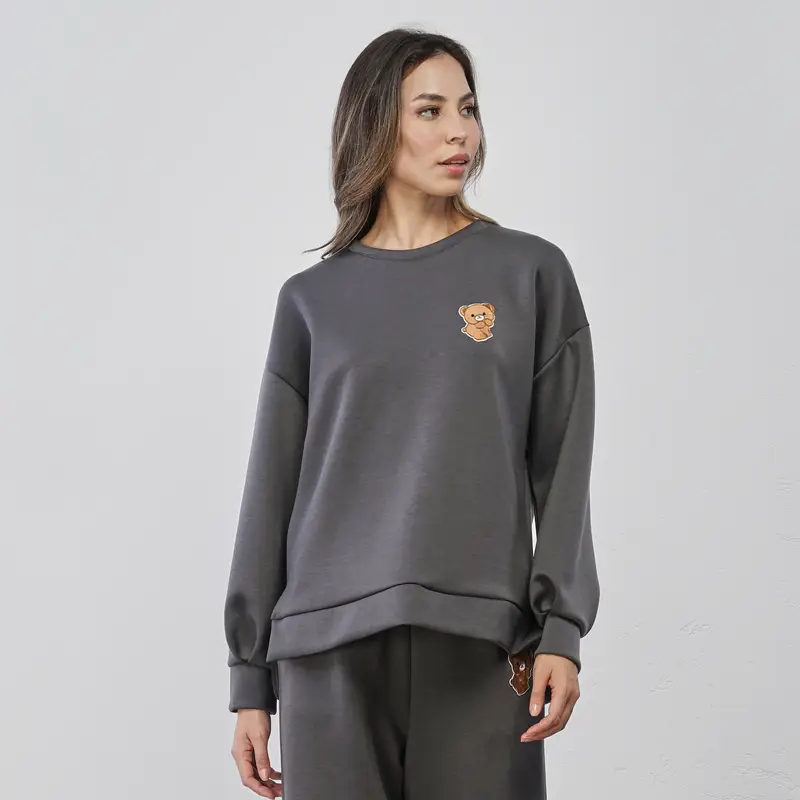 Felpa grigia da donna con orsetto