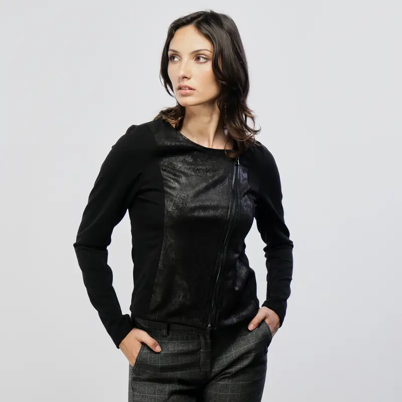 Giubbotto ecopelle nero con zip diagonale