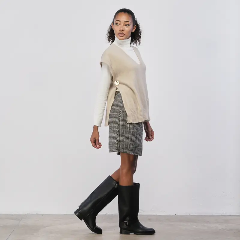 Gonna corta grigia da donna in stampa check