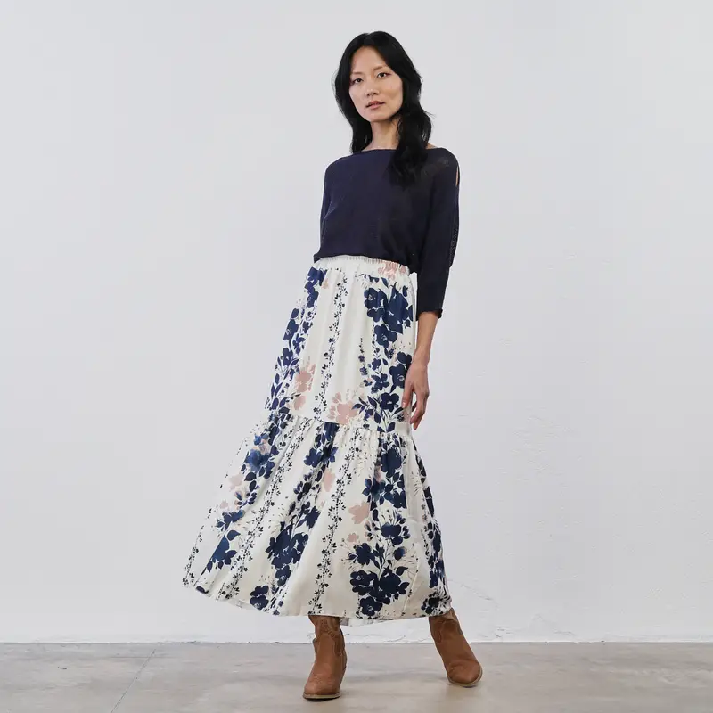 Gonna lunga bianca da donna con stampa floreale