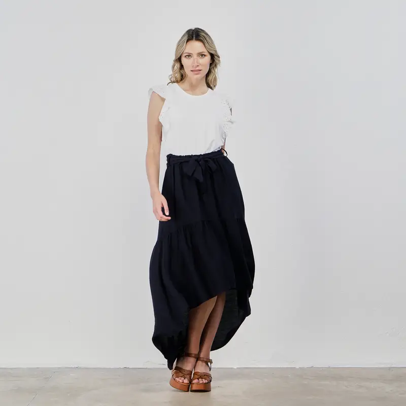 Gonna lunga blu con fusciacca in vita