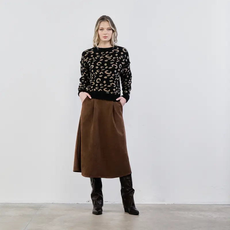 Gonna midi marrone con tasche