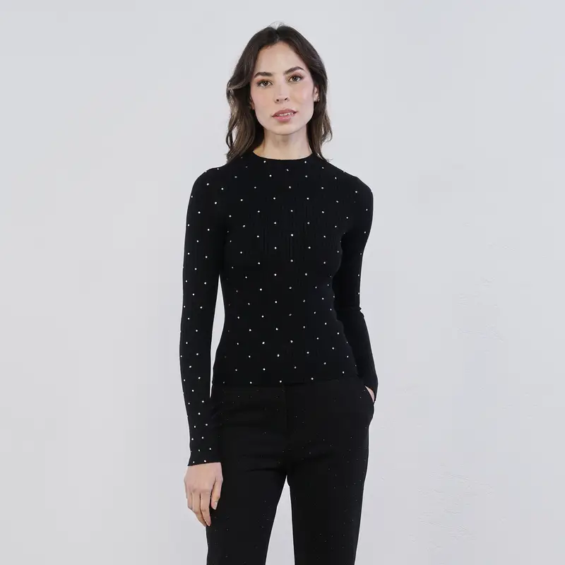 Maglia nera da donna con strass
