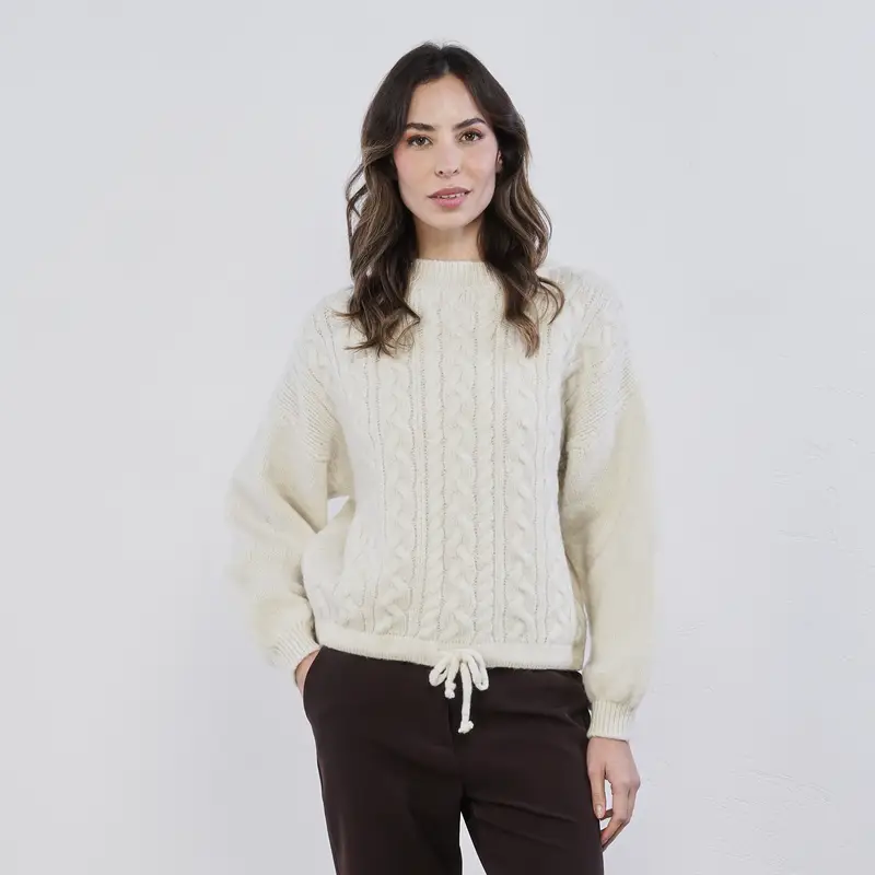 Maglioncino bianco lavorato da donna con coulisse