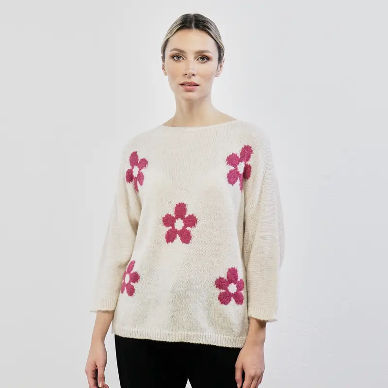 Maglione bianco con maxi fiori