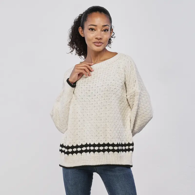 Maglione bianco da donna con inserti a contrasto