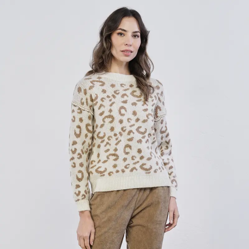 Maglione bianco da donna in fantasia animalier