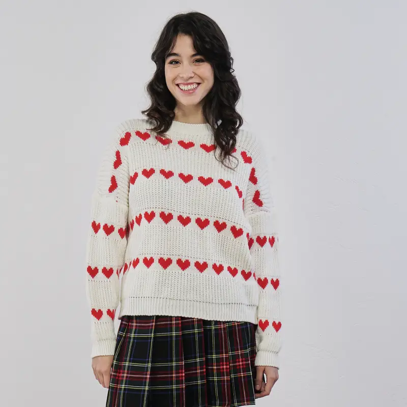 Maglione bianco stampa cuori