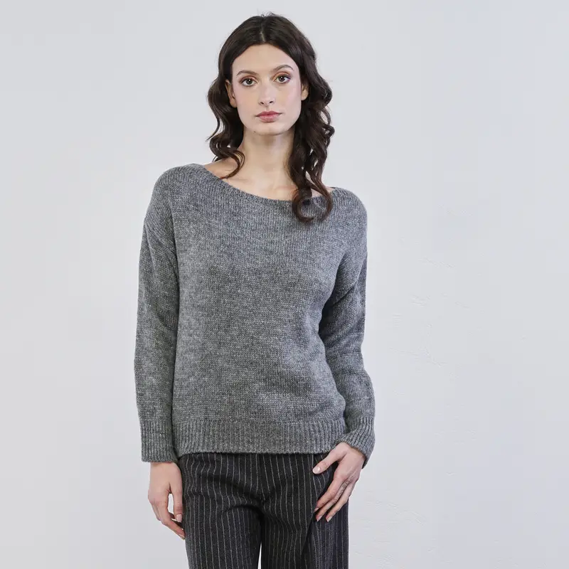 Maglione grigio da donna con inserti in lurex
