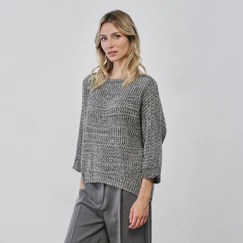Maglione grigio da donna in tessuto melange