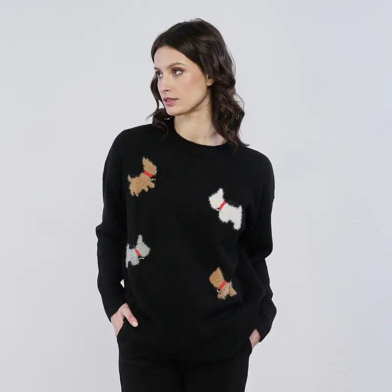 Maglione nero da donna con cani