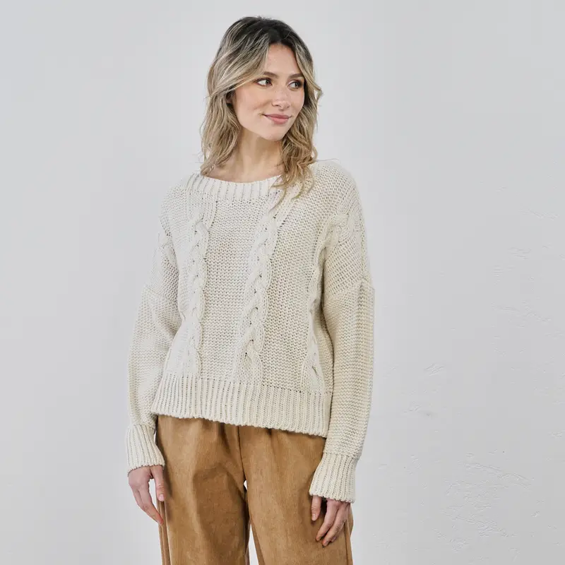 Maglione panna con trecce