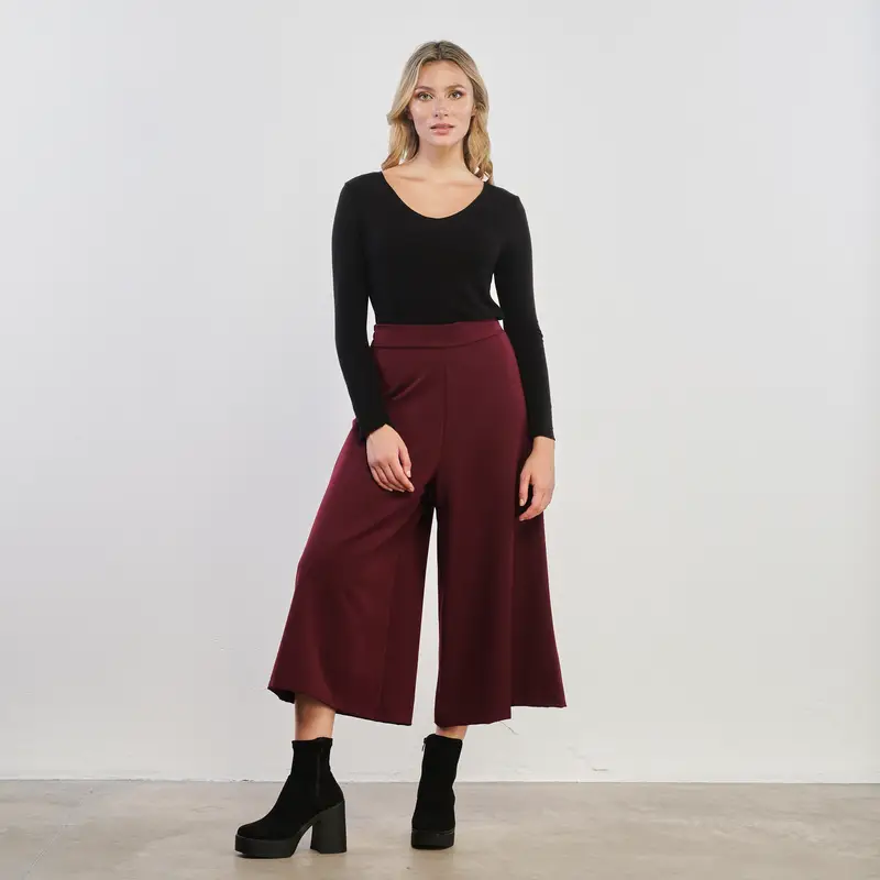Pantaloni ampi cropped bordeaux