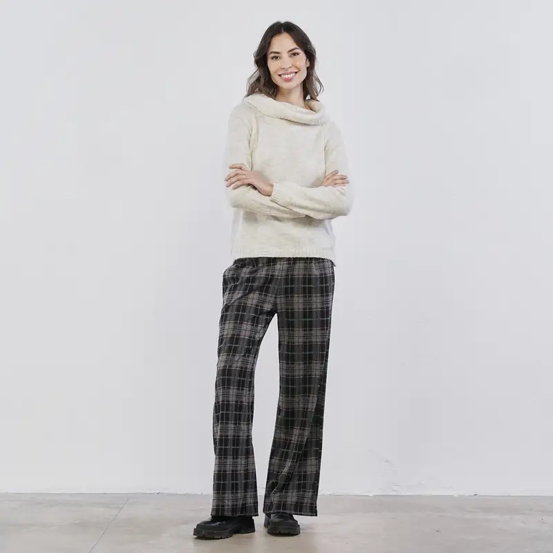 Pantaloni lunghi grigi da donna in stampa check