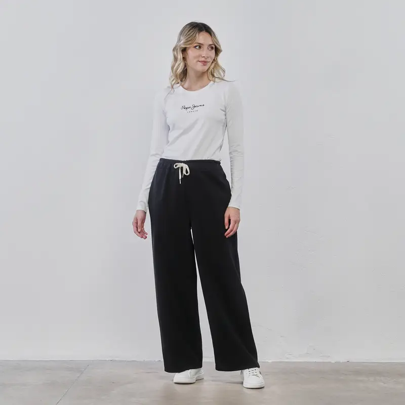 Pantaloni neri ampi lunghi da donna con coulisse
