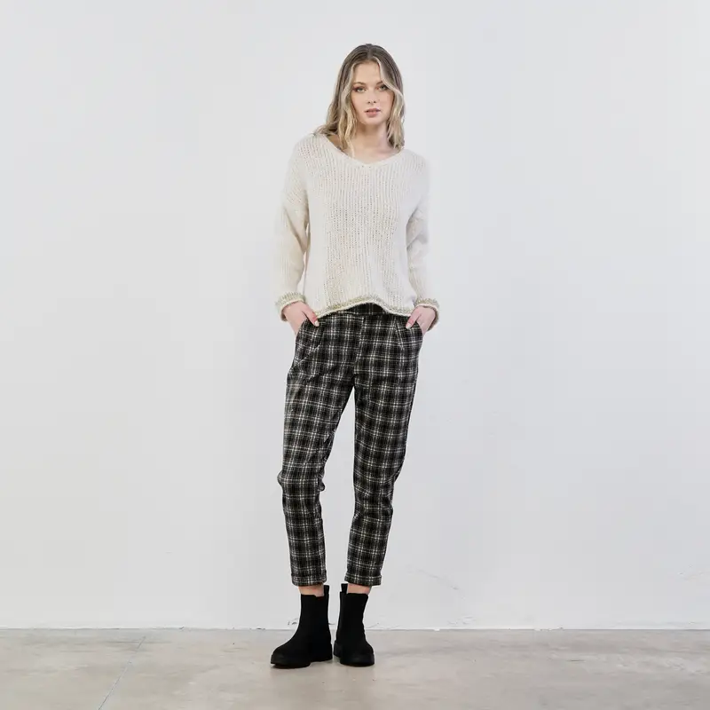 Lokita Pantaloni lunghi check nero e bianco