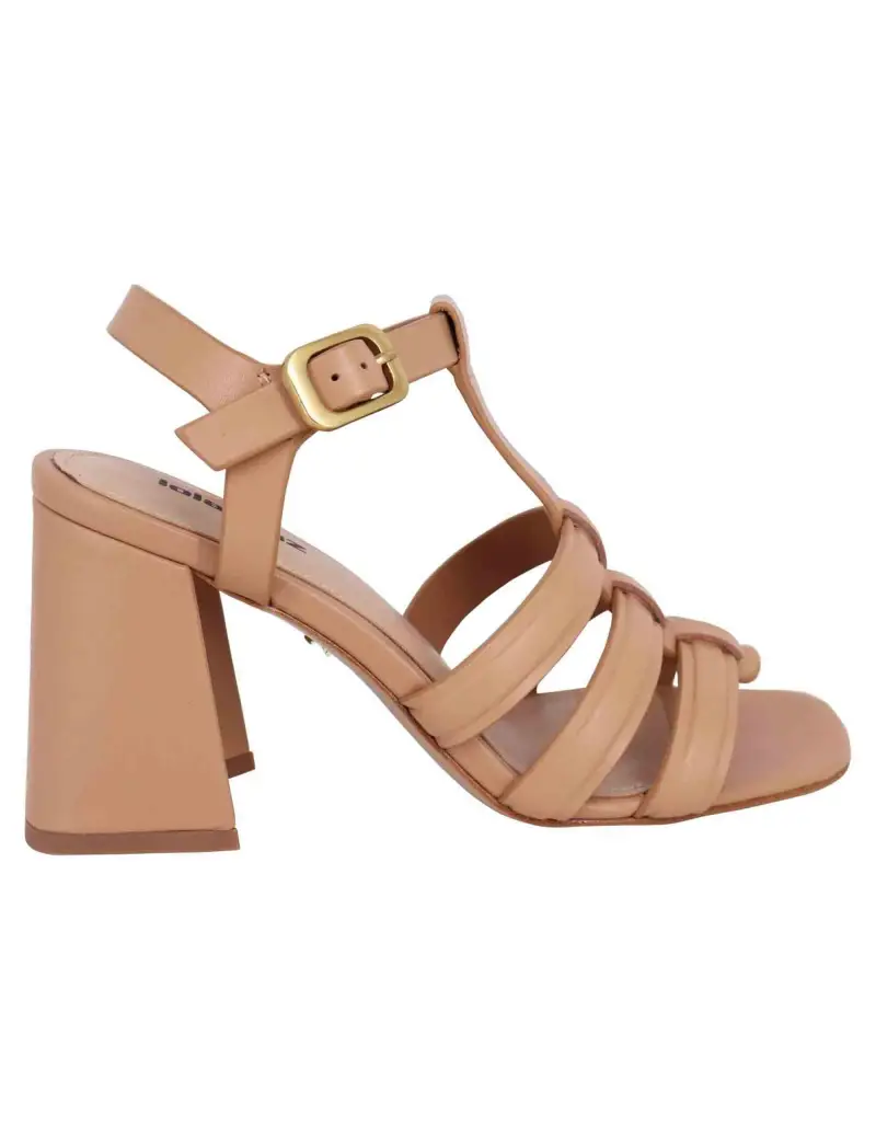 Sandali donna in pelle nude con tacco alto punta quadra e cinturino alla caviglia Gaia Donna 351Z10BK 025
