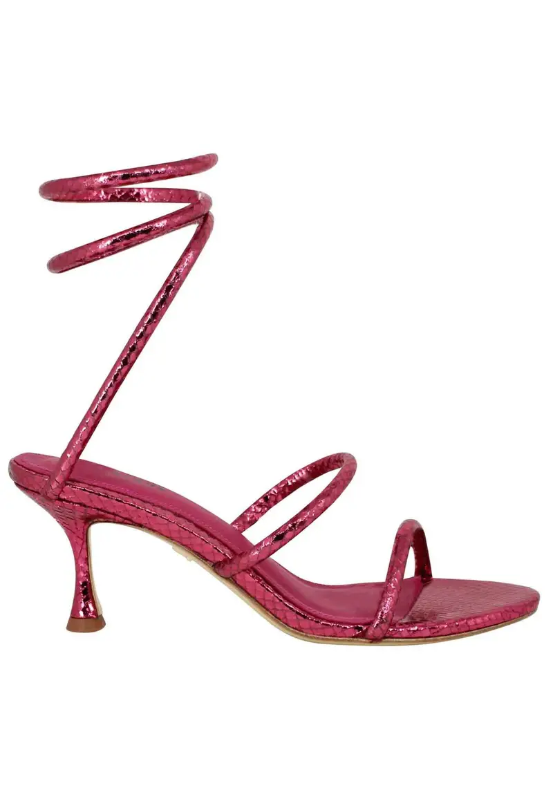 Sandali donna in pelle stampata fuxia con cavigliera a serpente Donna 342Z51BK 053