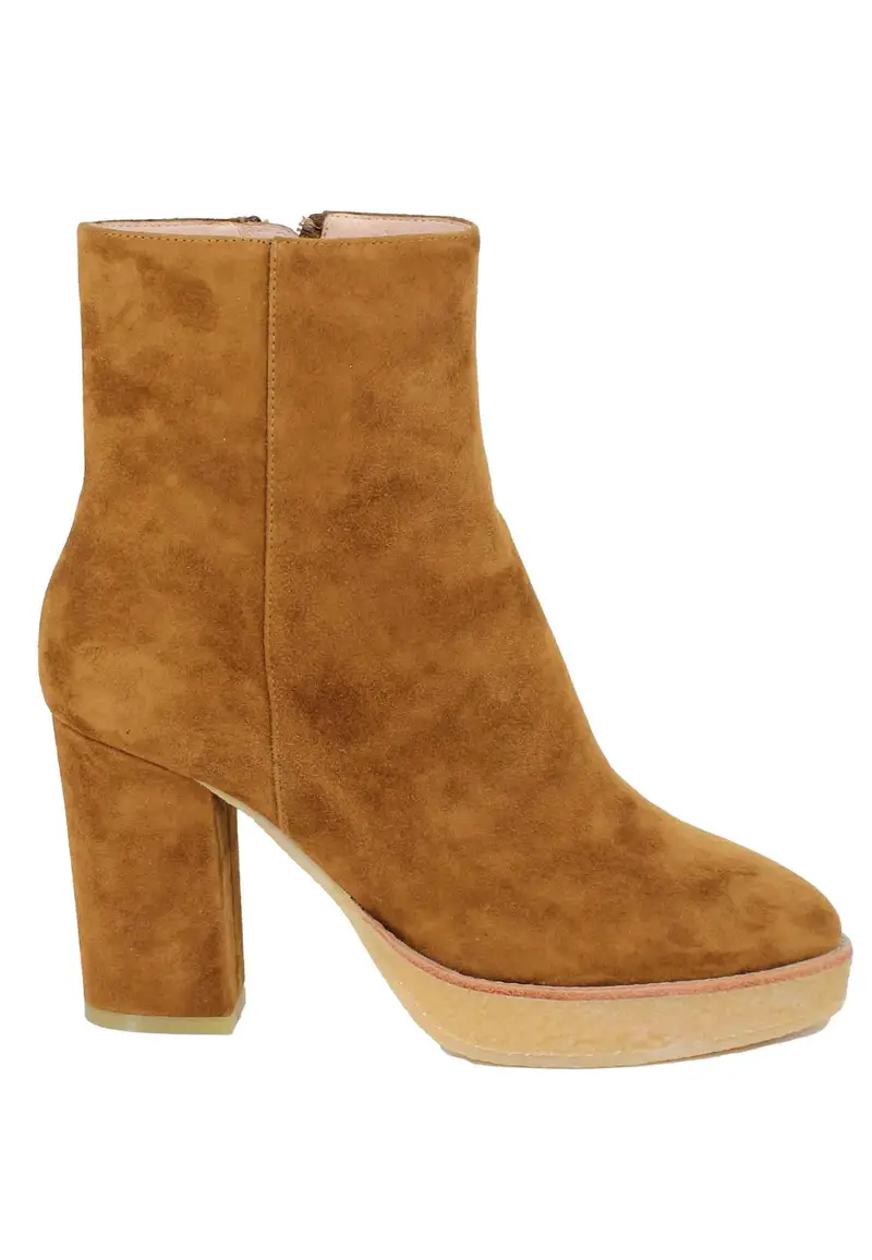 Stivaletti donna in camoscio cuoio con plateau in para Donna 355T30BK 014